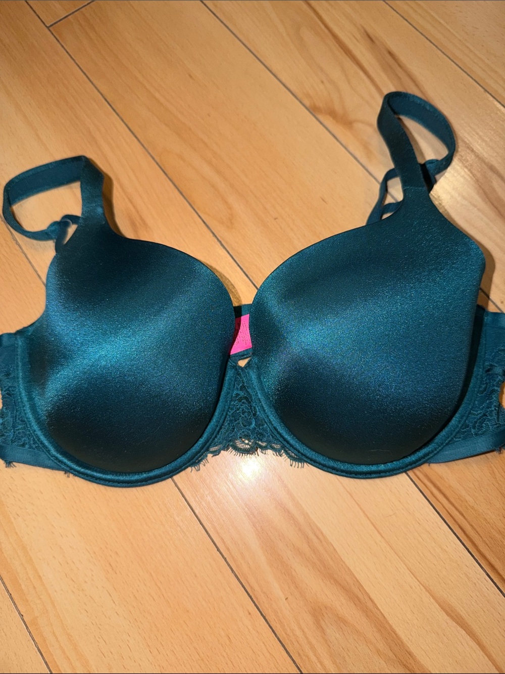 Teal Satin Bra with Lace Trim - Women Intimates